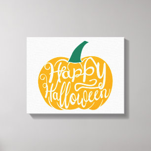 Lienzo Grabación feliz de Halloween con calabaza tallada