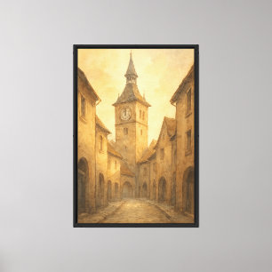 Lienzo Grabado de vintage de la antigua torre de reloj eu