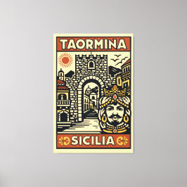 Lienzo Grabado en madera Rojo Amarillo Taormina Sicilia P