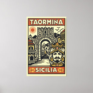 Lienzo Grabado en madera Rojo Amarillo Taormina Sicilia P