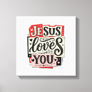 Lienzo Grabado Vintage Jesús Te Ama Tipografía Cristiana