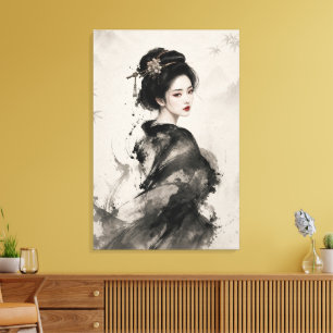 Lienzo Gracia Silenciosa – Retrato Elegante de Geisha con