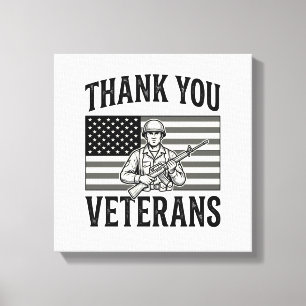Lienzo Gracias Veteranos Camiseta Soldado Bandera Vintage