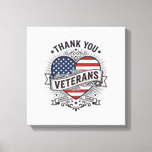 Lienzo Gracias Veteranos Corazón Patriótico Diseño Vector