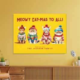 Lienzo Gracioso gato merry Navidades amarillos decoran sa
