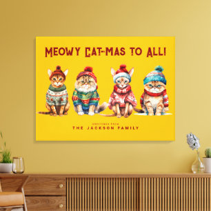 Lienzo Gracioso gato merry Navidades amarillos decoran sa