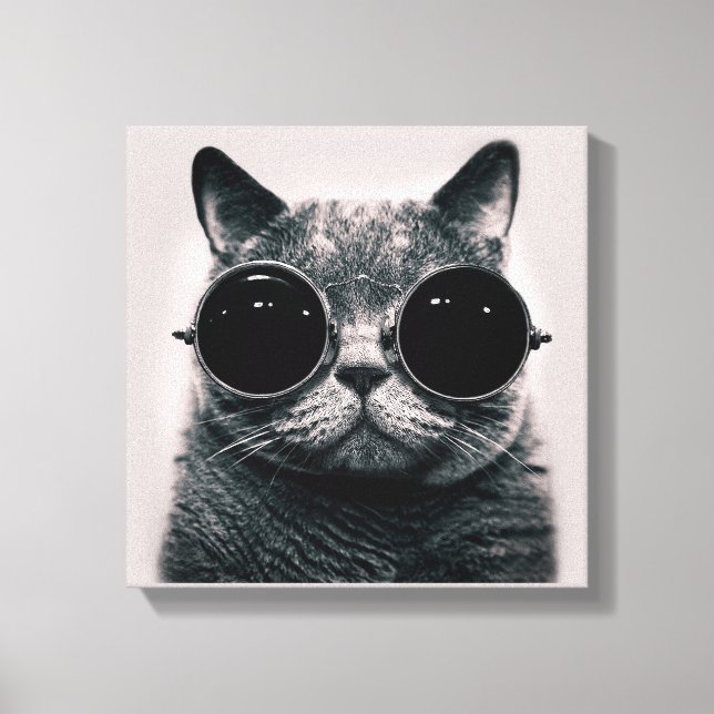 Lienzo Gracioso gato negro retro con gafas de sol oscuras (Anverso)