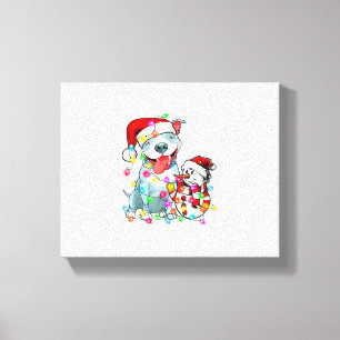 Lienzo Gracioso Navidad de Perro Pitbull Tee Snowman Xmas