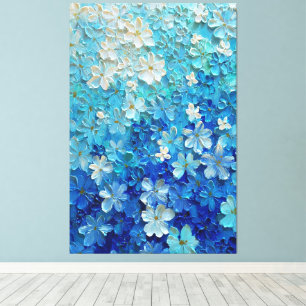 Lienzo Gradiente Floral Azul, Turquesa y Blanco