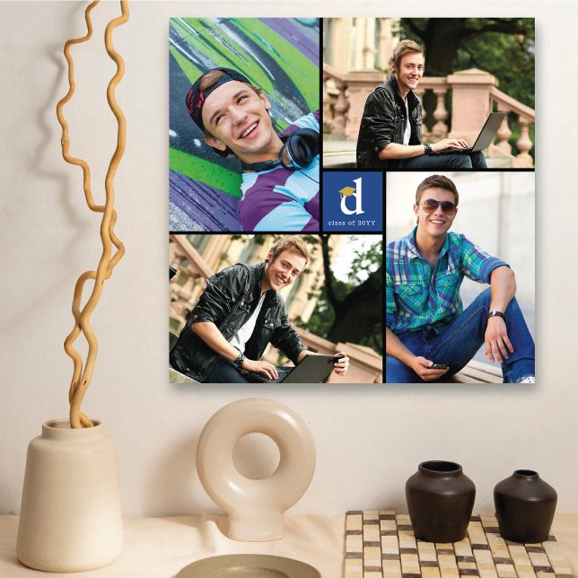Lienzo Graduación de foto del Monograma 4 de la Plaza Azu (Modern Square Monogram Graduation 4 Photo Collage Canvas Print Wall Art @ zazzle.com/color_therapy)