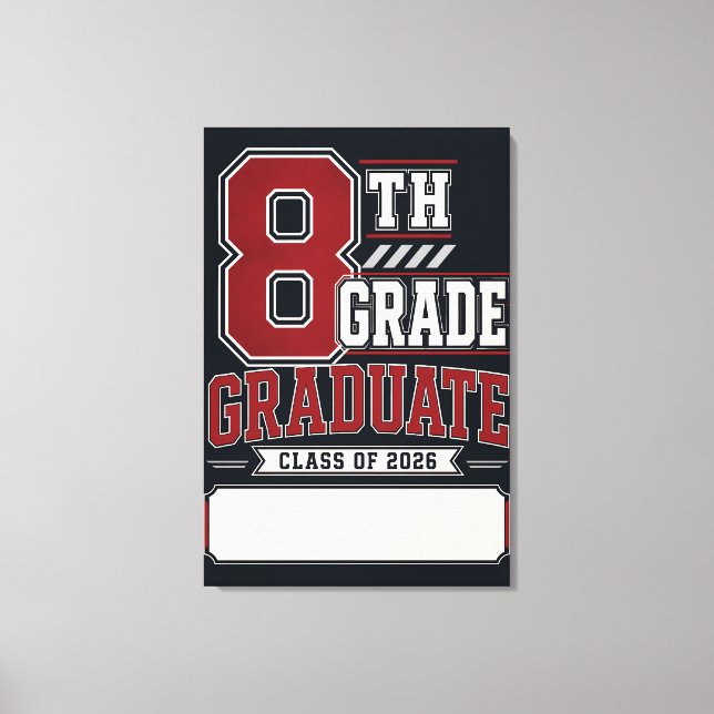 Lienzo Graduado personalizado de 8º grado 2026 Varsity (Anverso)