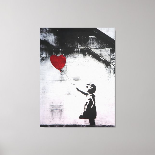Lienzo Graffiti banksy - Chica con un globo rojo, calle (Anverso)