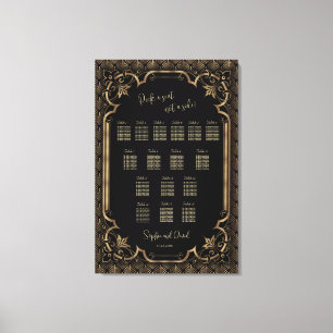 Lienzo Gráfica de asientos de Boda negro Glam Gold