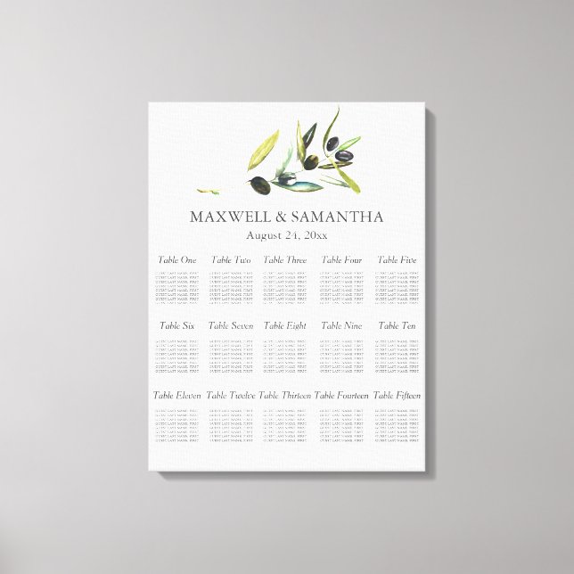 Lienzo Gráfico de asientos del Boda acuarela Oliva botáni (Anverso)