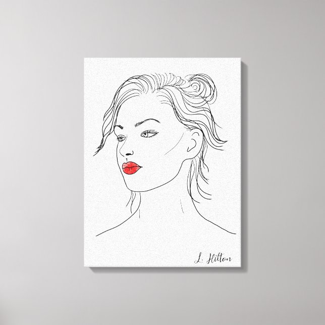 Lienzo Gráfico | Mujer con lápiz labial rojo (Anverso)