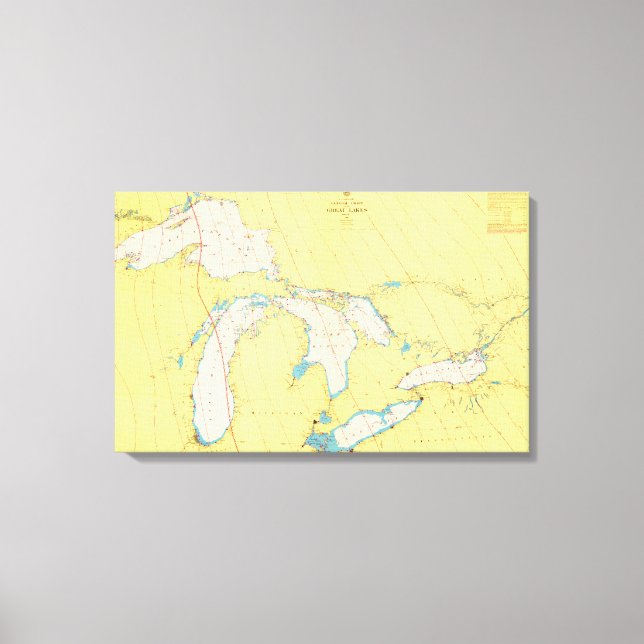 Lienzo Gráfico y mapa náutico de los Grandes Lagos (Anverso)