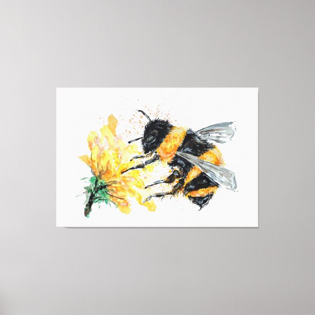 Lienzo Gran abeja melífera recogiendo polen de flor (Anverso)