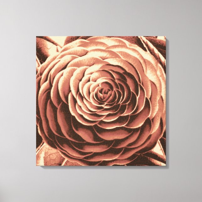 Lienzo Gran camellia, marrón, beige y sepia (Anverso)