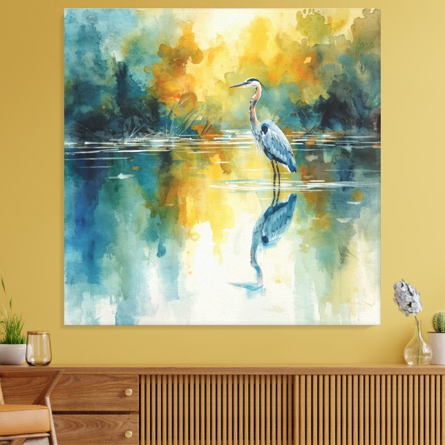 Lienzo Gran Garza Azul Amanecer Amarillo (Insitu (Sala de estar))