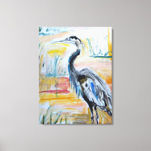 Lienzo Gran Garza Azul Humedal Expresionista