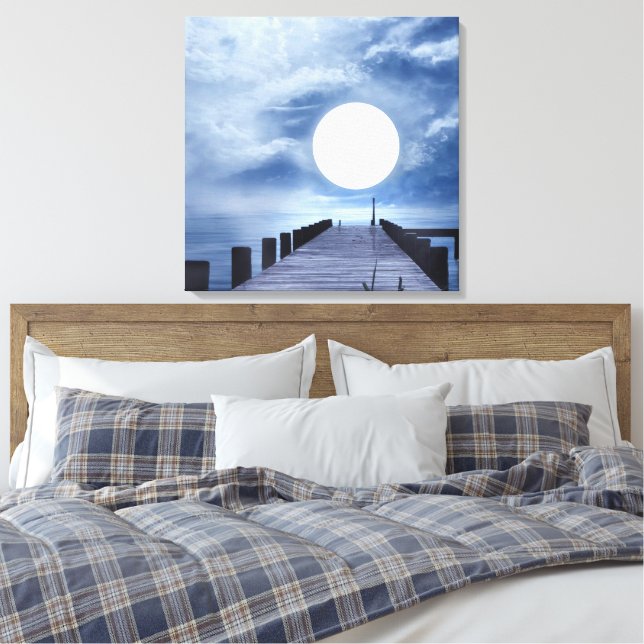 Lienzo Gran Luna Llena al final del muelle oceánico (Insitu(Dormitorio))