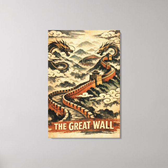 Lienzo Gran Muralla de China Viaje Vintage (Anverso)