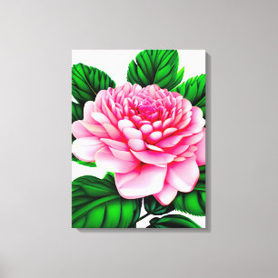 Lienzo Gran Peón Rosa con hojas verdes esmeraldas