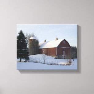 Lienzo Granero y Silo Cubiertos de Nieve en Invierno