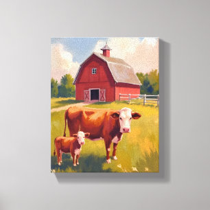 Lienzo Granja de animales de establo rojo pintura de vaca