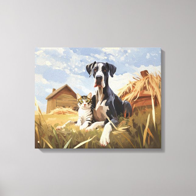 Lienzo "Granja, gran danesa y su amigo" (Anverso)