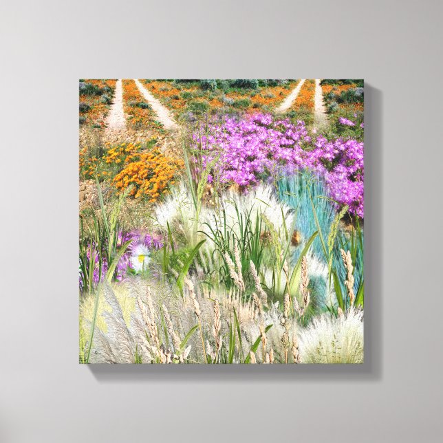 Lienzo Grasas y flores de primavera ecológicas silvestres (Anverso)