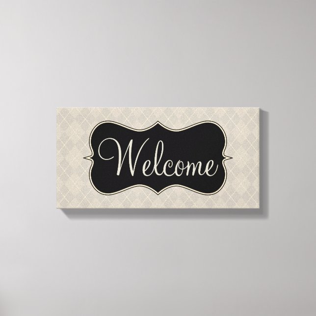 Lienzo Gray Argyle Welcome Sign Canvas Art (Anverso)