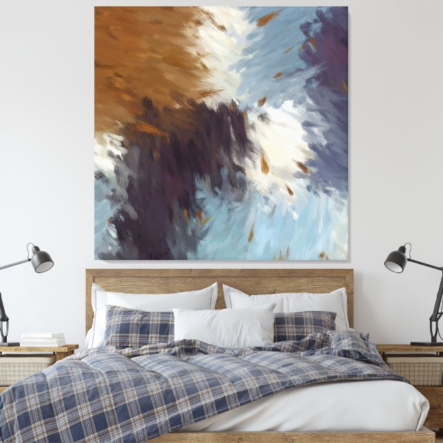 Lienzo Gray Brown Taupe White Abstract Brushstrokes (Insitu(Dormitorio))