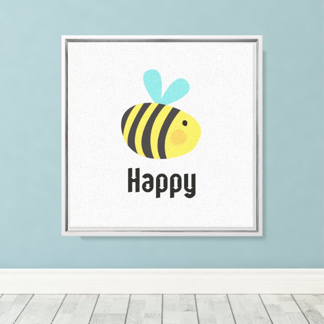 Lienzo Gray Think Happy Thoughts Bee (Insitu (piso de madera))