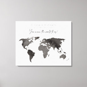 Lienzo Gray Watercolor World Map Canvas Guest Book