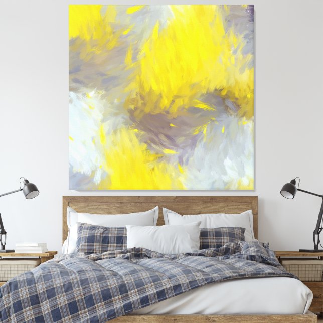 Lienzo Gray Yellow Abstract Brushstrokes (Insitu(Dormitorio))