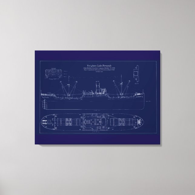 Lienzo Great Lakes Freighter Lake Fernando Blueprint (Anverso)