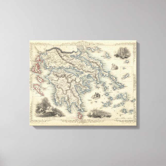 Lienzo Grecia con mapas de entrada de Corfú y Stampalia (Anverso)