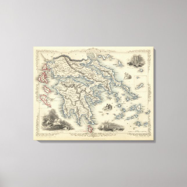 Lienzo Grecia con mapas de entrada de Corfú y Stampalia (Anverso)