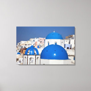 Lienzo Grecia, Santorini. Campanario y cúpulas azules de