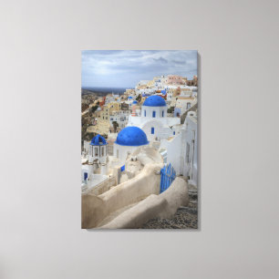 Lienzo Grecia, Santorini. Campanario y cúpulas azules de