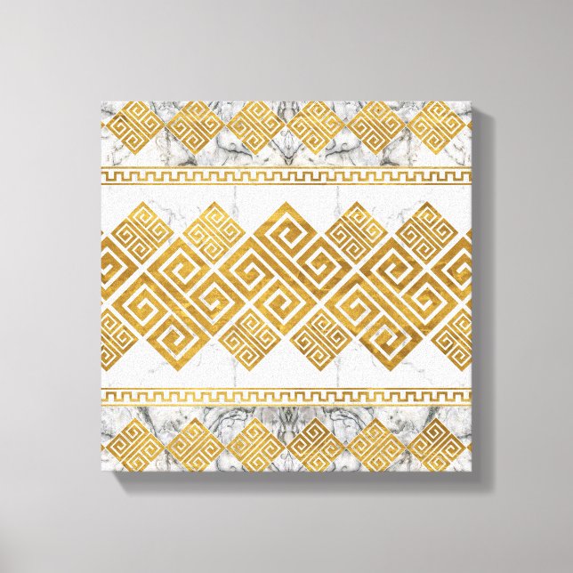 Lienzo Greek Meander - Greek Key White Marble and Gold (Anverso)