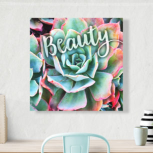 Lienzo Green Cactus Photo Moderne Beauty Cita Script Negr