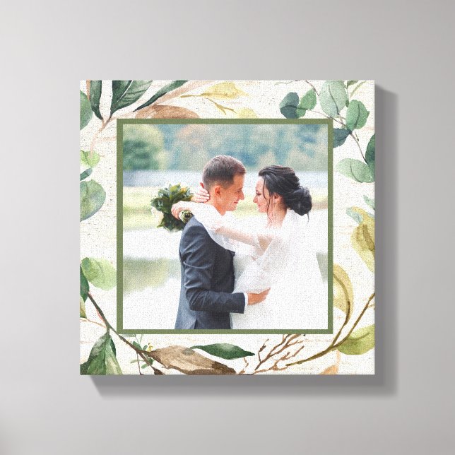 Lienzo Greenery Wreath Birch Photo Boda Keepsake (Anverso)