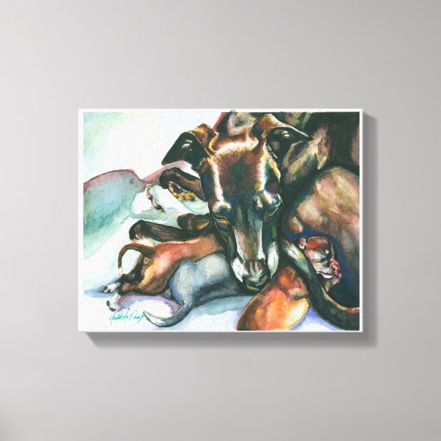 Lienzo Greyhound italiano con cachorros recién nacidos (Anverso)