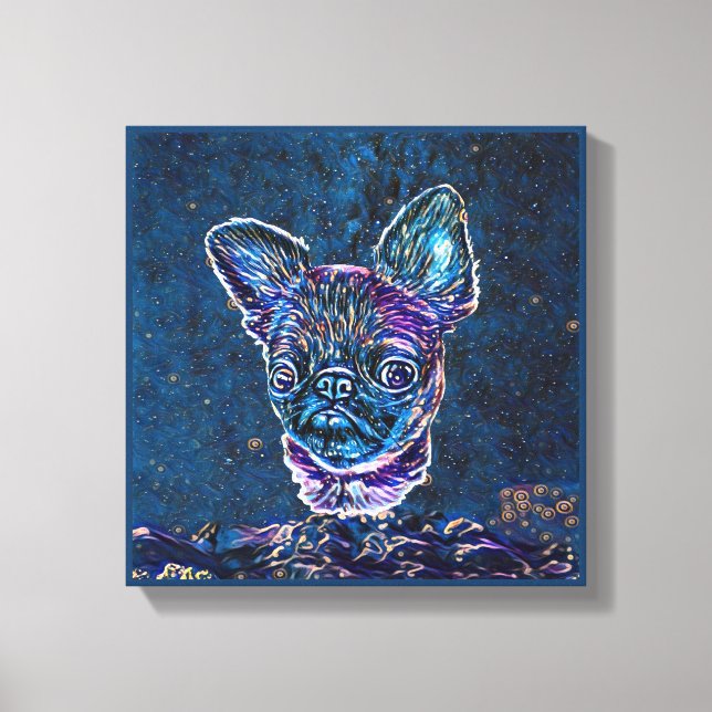 Lienzo Griffon de Bruselas Azul Starry Night Painting Sty (Anverso)
