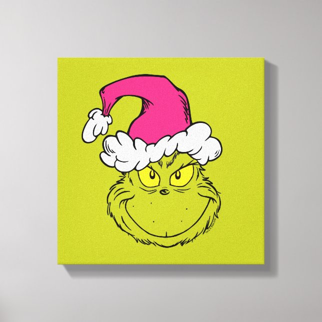 Lienzo Grinch con sombrero rosa de Santa (Anverso)