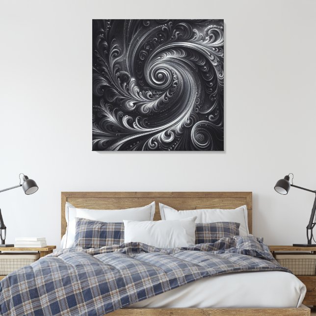 Lienzo Gris blanco negro Resumen Moderno Swirl sencillo (Insitu(Dormitorio))
