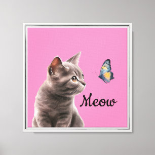 Lienzo Gris rosado Meow Cat