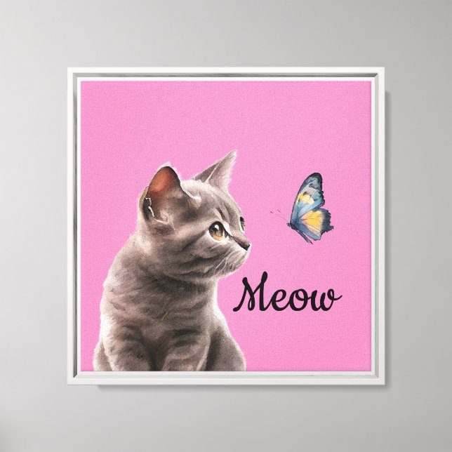 Lienzo Gris rosado Meow Cat (Anverso)